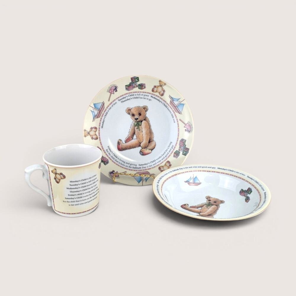 2000s Royal Worcester Porcelain Teddy Bear Childrens Dinnerware Set
